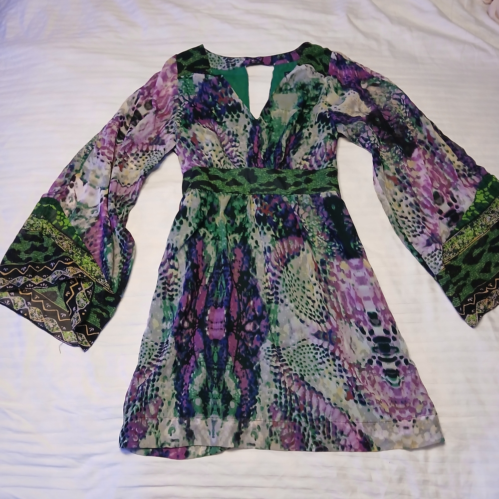Rampage Purple and Green Bell Sleeve Sundress